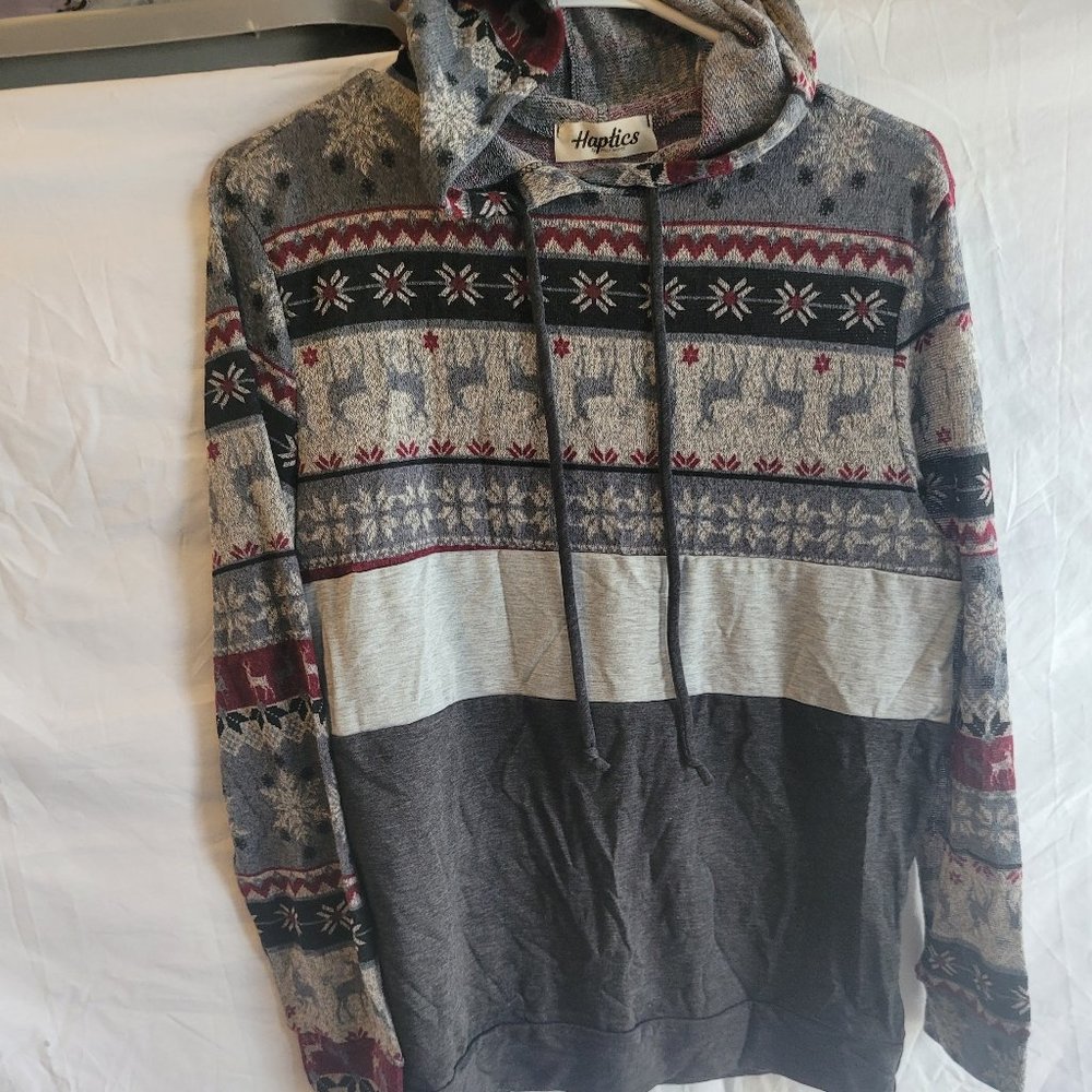 Haptics Gray,Black,Red Snow flakes,raindeers Hoodie Sweater